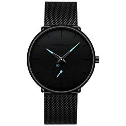 Mens Watches Ultra-Thin Minimalist Waterproof - Fashion Wrist Watch for Men Unisex Dress with Stainless Steel Mesh Band