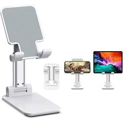 Cell Phone Stand, Adjustable Cell Phone Stand, TopACE Foldable Portable Desktop Stand, Phone Holder Stand for Desk Sturdy Aluminum Metal Stand for Phone/iPad/Kindle/Tablet/Switch (Pearl White)