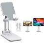 Cell Phone Stand, Adjustable Cell Phone Stand, TopACE Foldable Portable Desktop Stand, Phone Holder Stand for Desk Sturdy Aluminum Metal Stand for Phone/iPad/Kindle/Tablet/Switch (Pearl White)