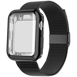 YC YANCH Compatible with Apple Watch Band 38mm 40mm 42mm 44mm with Case, Stainless Steel Mesh Loop Band with Apple Watch Screen Protector Compatible with iWatch Apple Watch Series 1/2/3/4/5