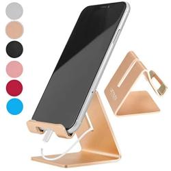 Desk Cell Phone Stand Holder Aluminum Phone Dock Cradle Compatible with Switch, All Android Smartphone, for iPhone 11 Pro Xs Xs Max Xr X 8 7 6 6s Plus 5 5s 5c Charging, Accessories Desk (Gold)