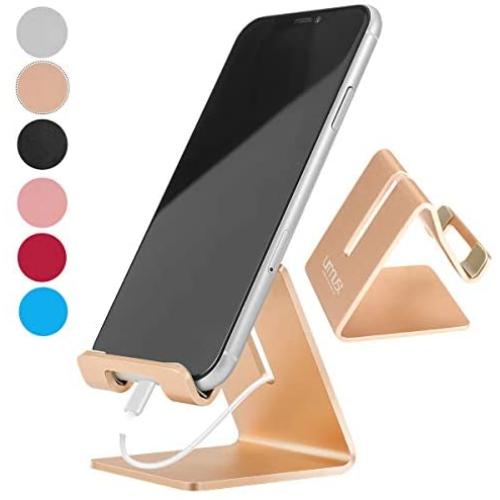 Desk Cell Phone Stand Holder Aluminum Phone Dock Cradle Compatible with Switch, All Android Smartphone, for iPhone 11 Pro Xs Xs Max Xr X 8 7 6 6s Plus 5 5s 5c Charging, Accessories Desk (Gold)