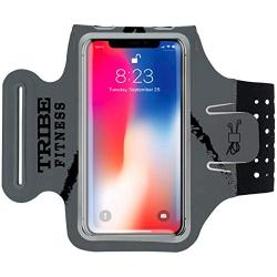 TRIBE Premium Running Armband & Phone Holder for iPhone X, Xs, Xs Max, Xr, 8, 7, 6, Plus Sizes, Galaxy S9, S8, S7, S9/S8 Plus, Note with Adjustable Elastic Band & Key/Card Slot - 100% Lycra