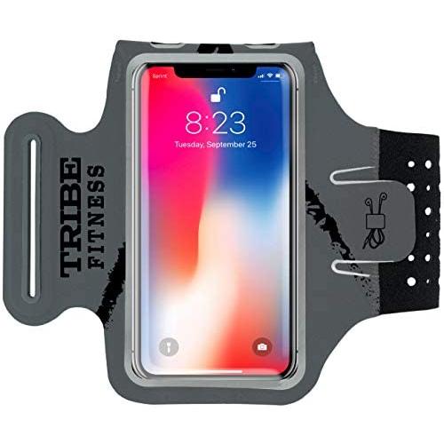 TRIBE Premium Running Armband & Phone Holder for iPhone X, Xs, Xs Max, Xr, 8, 7, 6, Plus Sizes, Galaxy S9, S8, S7, S9/S8 Plus, Note with Adjustable Elastic Band & Key/Card Slot - 100% Lycra