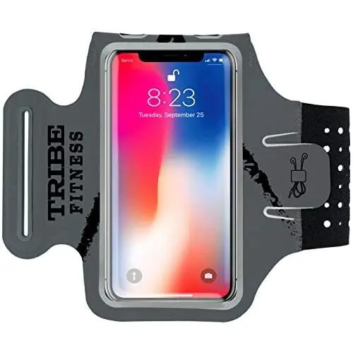 TRIBE Premium Running Armband & Phone Holder for iPhone X, Xs, Xs Max, Xr, 8, 7, 6, Plus Sizes, Galaxy S9, S8, S7, S9/S8 Plus, Note with Adjustable Elastic Band & Key/Card Slot - 100% Lycra
