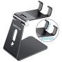 Adjustable Cell Phone Stand, OMOTON Aluminum Desktop Cellphone Stand with Anti-Slip Base and Convenient Charging Port, Fits All Smart Phones, Black