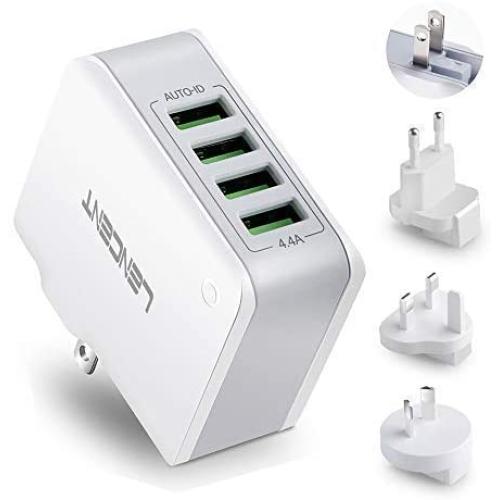 Multiple USB Wall Charger, [22W/4.4A] LENCENT 4 Port USB Travel Adapter, All in One USB Charger Plug with UK US EU European AUS Worldwide International Travel Phone Charger for iPhone, IPad & More