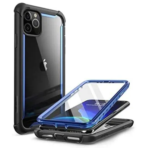 i-Blason Ares Case for iPhone 11 Pro Max 2019 Release, Dual Layer Rugged Clear Bumper Case with Built-in Screen Protector (Blue)