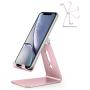 Adjustable Cell Phone Stand, OMOTON Aluminum Desktop Cellphone Stand with Anti-Slip Base and Convenient Charging Port, Fits All Smart Phones, Rose Gold
