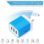 USB Charger Multi Port, Ailkin Micro USB Charger Charging Block USB Wall Plug Travel Charger Outlet Fast Charger Brick USB Charging Block Compatible iPhone iPad, iPhone, and iWatch (Blue/3Port)