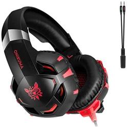 Cdycam Gaming Headset for PS4, PC, Xbox One Controller, Wired Gaming Chat Headphones with 7.1 Surround Sound, Noise-Cancellation Microphone, LED Blue Light Gaming Headset (RED)