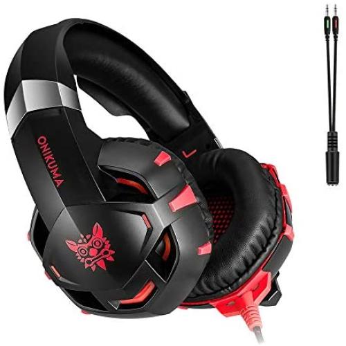 Cdycam Gaming Headset for PS4, PC, Xbox One Controller, Wired Gaming Chat Headphones with 7.1 Surround Sound, Noise-Cancellation Microphone, LED Blue Light Gaming Headset (RED)