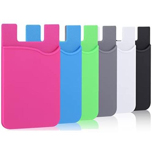 Card Holder, Pofesun 6 Pack Ultra-Slim Adhesive Wallet Credit Card Holder, Credit Card Wallet, Card Case Compatible for iPhone, Android, Most Smartphones.(Black, White, Gray, Blue, Pink, Green)