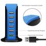 Quick Charge 3.0 USB Wall Charger 6 Ports QC 3.0 Desktop USB Hub Charging Station,Travel Charger Fast Charging Compatible with Phones,Tablets,Smartphones and More(Balck +Blue)