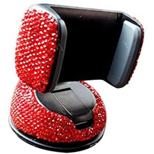 LuckySHD Crystal Rhinestone Car Phone Holder Air Vent Phone Stand Mount Car Windshield Dashboard Mount-Red