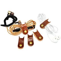 CAILLU Cord Organizer Headset Headphone Earphone Wrap Winder,Power Cord Manager,Cable Ties,Cable Winder with Genuine Leather Handmade cord taco 5-Pack