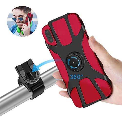 Detachable Bike Phone Mount, 360°Rotation Silicone Bicycle Phone Holder with Adjustable Universal Motorcycle Handlebar Cradle for iPhone 11/11 Pro Max/XS Max/XR/8/8 Plus,Samsung Note 10/S20/S10