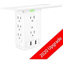 Socket Shelf, 10 Ports Surge Protector Wall Outlet, 8 Electrical Outlet Extenders 2 USB Charging Ports(2.4A Fast Charging), Removable Built-In Shelf and LED Indicator, Smartphone & Headp (8AC+2USB)