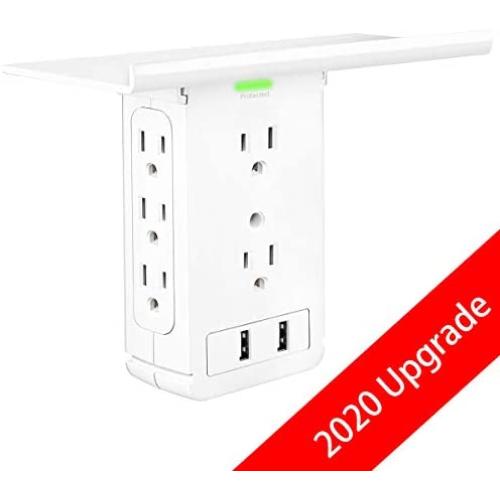 Socket Shelf, 10 Ports Surge Protector Wall Outlet, 8 Electrical Outlet Extenders 2 USB Charging Ports(2.4A Fast Charging), Removable Built-In Shelf and LED Indicator, Smartphone & Headp (8AC+2USB)