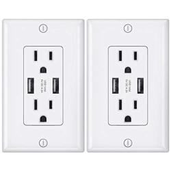 USB Wall Outlet,NUOZHI 15A Duplex Receptacle with Dual USB ports (5V/4.2A), Compatible with iPhone 11/XS/MAX/XR/X/8, Samsung Galaxy S9/S8/S7, LG, HTC & other Smartphones, ETL Listed, White 2 Pack