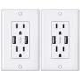 USB Wall Outlet,NUOZHI 15A Duplex Receptacle with Dual USB ports (5V/4.2A), Compatible with iPhone 11/XS/MAX/XR/X/8, Samsung Galaxy S9/S8/S7, LG, HTC & other Smartphones, ETL Listed, White 2 Pack