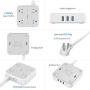 Power Strip with USB, TESSAN Mountable Flat Plug Extension Cord with 4 Widely Spaced Outlets, 3 USB Charger, 5 FT Power Cord, Compact Size Charging Station for Home, Office, Dorm Essentials, Gray