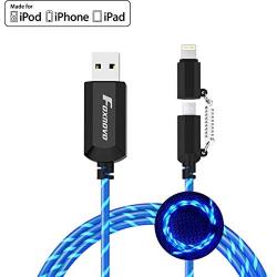 [Apple MFi Certified] Foxnovo Led iPhone Charger Cable, 2-in-1 Led Lightning Cable with 360° Flowing Light for iPhone 11/11 Pro/Max/XS/XR/X/8/8 Plus/7/7 Plus/6/6 Plus/5s/5s Plus/Android (Blue),3.3 ft