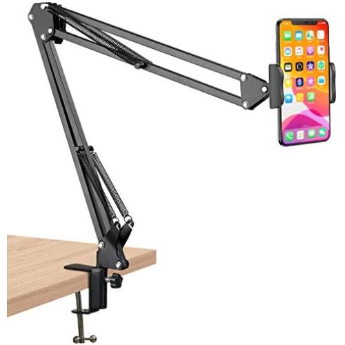 Cell Phone Holder, Phone Clip Holder Clamp for Desk,Universal Phone Stand Holder Mount Flexible 360° Rotation,Long Arm Bracket for 3.5-6.5in Phones Mobile Stand for Bed, Office, Kitchen