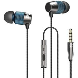 Ear Buds In Ear Headphones With Mic Wired Earphones Remote Bass Stereo Noise isolating Dual Diaphragm Transducer For All Cell phones Android iOS With 3.5MM Jack(Blue and Black)