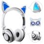 Stereo Kids Headphones,LIMSON Cat Headphones Foldable Size Adjustable Earphones with Flashing LED Lights for Kids Teens Adults, Compatible for iPad Tablet PC Computer Mobile Phone MP3 (White)