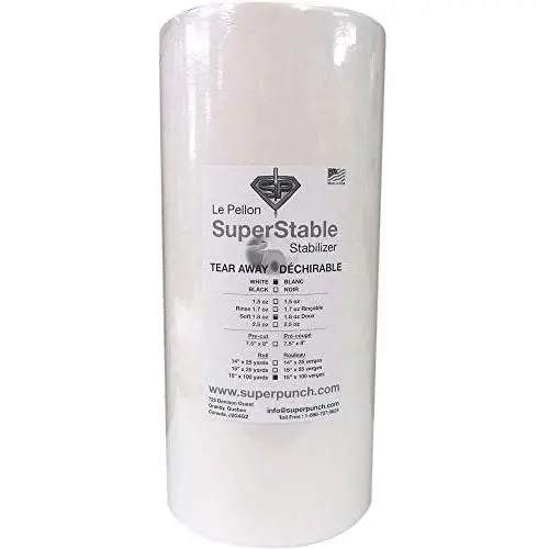 Soft Tear Away Stabilizer White 1.8 oz 15 inch x 100 Yard Roll. SuperStable Embroidery Stabilizer Backing