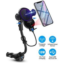 Wireless Car Charger Mount,Walotar Car Cigarette Lighter Phone Holder,Auto Clamping 10W 7.5W Qi Fast Charging Dual USB Port Air Vent Cradle for Cell Phone