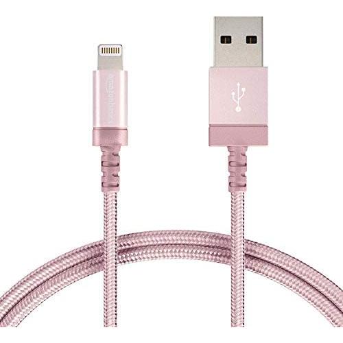 AmazonBasics Nylon Braided Lightning to USB A Cable, MFi Certified Apple iPhone Charger, Rose Gold, 3-Foot