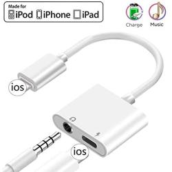 Headphone Adapter for iPhone Dongle 2 in 1 Earphone 3.5mm Jack Aux Cord Audio Car Charger for iPhone 11Pro/7/7 Plus/8/8 Plus/X/Xs Splitter Audio Connector Accessory Cable Support All iOS System