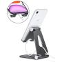 Foldable Cell Phone Stand, OMOTON Adjustable Aluminum Desktop Phone Holder Cradle Dock Compatible with iPhone Se 2/11 Pro Max/11 Pro/11, Samsung Note 10 Plus/S20 and Other Devices (4-9.7"), Black