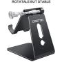 Adjustable Cell Phone Stand, OMOTON Aluminum Desktop Cellphone Stand with Anti-Slip Base and Convenient Charging Port, Fits All Smart Phones, Black