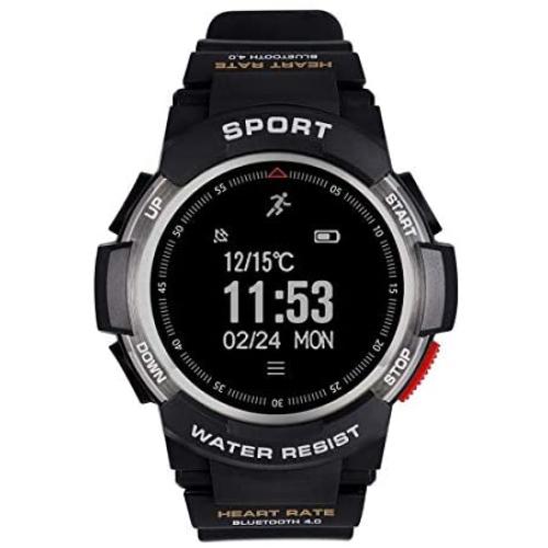 F6 Bluetooth Smart Watch IP68 Waterproof Sport Tracker Watch Outdoor Style Touchscreen with Pedometer, Message Push, Sleep Monitor, Heart Rate, Alarm Clock and Stopwatch (Silver + Black)