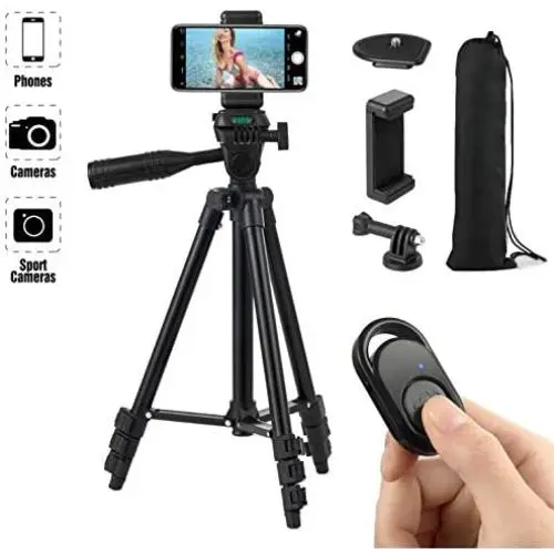 Hitch Phone Tripod,Gopro Tripod 42 Inch 106cm Aluminum Lightweight Smartphone Tripod for iPhone/Samsung/Huawei Cellphone, Camera and Gopro with Bluetooth Remote Control, Carrying Bag and Gopro Mount