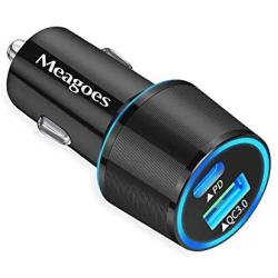 USB C Car Charger, Meagoes 36W Fast Charging Adapter with PD&QC3.0 Compatible for Apple iPhone 11/Pro/Max/X/8/SE 2020/iPad Pro, Samsung Galaxy S20/Plus/S10/S9/S8/Note 10/9, Google Pixel 4/3/3a Moto LG