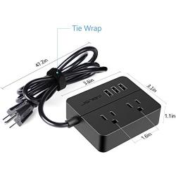 USB Power Strip JSVER Power Strip with 3 USB, Power Strip Surge Protector, 2 AC Outlet Strip, USB Charging Station with 5ft Extension Cord, Mini Power Cord for Home, Office, Dorm, Travel (Black)