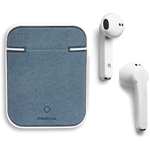 PROXA PBuds Wireless Bluetooth 5.0 Earbuds with Wireless Charging Case, Secure Fit Earphones with HiFi Stereo Sound, Wind Noise Reduction for Work, Relaxation, Work Out - Microfiber/Slate Blue