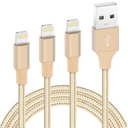 Marchpower iPhone Charger Lightning Cable 3Pack 3ft 6ft 10ft Nylon Braided USB Fast Charging Cord Compatible with iPhone 11 Pro X Xs Max XR 8 7 6 Plus iPad Pro Airpods and More, Gold