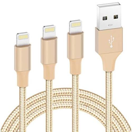 Marchpower iPhone Charger Lightning Cable 3Pack 3ft 6ft 10ft Nylon Braided USB Fast Charging Cord Compatible with iPhone 11 Pro X Xs Max XR 8 7 6 Plus iPad Pro Airpods and More, Gold