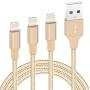 Marchpower iPhone Charger Lightning Cable 3Pack 3ft 6ft 10ft Nylon Braided USB Fast Charging Cord Compatible with iPhone 11 Pro X Xs Max XR 8 7 6 Plus iPad Pro Airpods and More, Gold