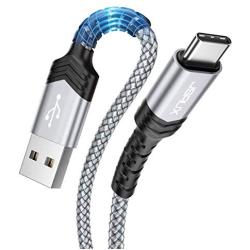 USB C Cable Fast Charging,JSAUX 3-Pack(10ft+6.6ft+3.3ft) USB A to Type C Charger Nylon Braided Cord Compatible with Samsung Galaxy S10 S9 S8 Plus Note 10 9 8,Moto Z,LG V20 G6,and More(Silver)