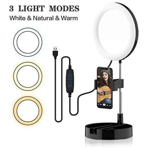 Selfie Ring Light with Stand Lighting for YouTube Video Tiktok Lights for Phone Vlog Ring Light Makeup Lights 6.3" LED Foldable Ring Light Dimmable for Photography Camera Live Streaming Lights