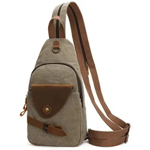 Canvas Sling Bag Small Crossbody Backpack Shoulder Casual Daypack Rucksack for Men Women Outdoor Cycling Hiking Travel