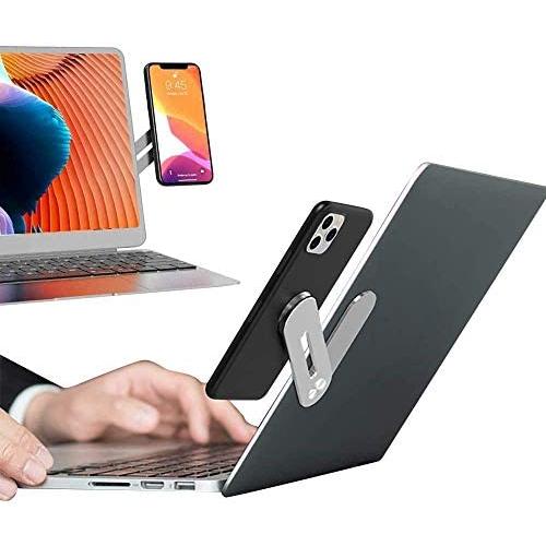 Side Mount Clip on Monitor Magnetic Laptop Stand with Phone Holder Computer Expansion Bracket for iPhone Smartphone Cellphone Fixed Flat and Slim Safty