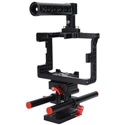 Acouto Camera Cage, Camera Cage Kit Aluminum Alloy Corrosion Resistant Camera Cage Stabilizer with Top Handle Follow Focus Rods for Sony A7II A7RII A7SII