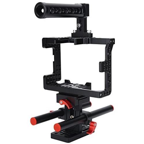 Acouto Camera Cage, Camera Cage Kit Aluminum Alloy Corrosion Resistant Camera Cage Stabilizer with Top Handle Follow Focus Rods for Sony A7II A7RII A7SII